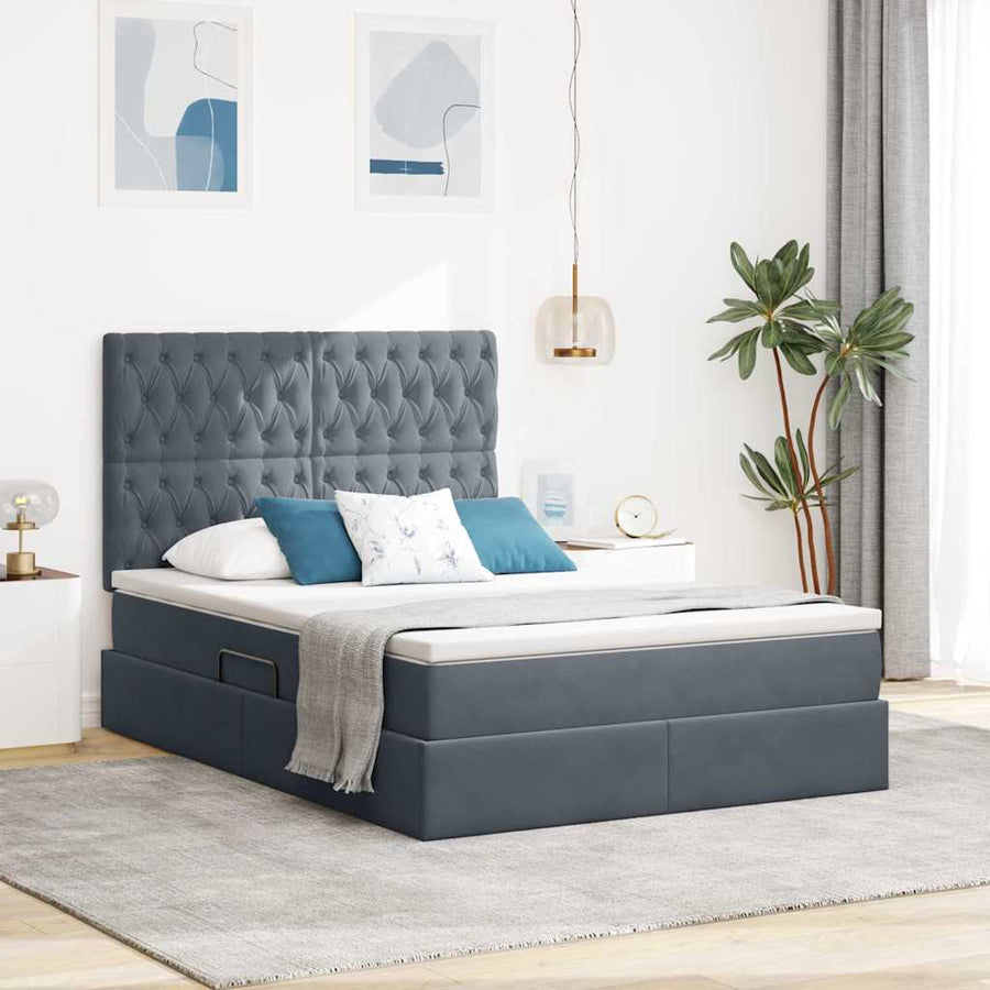 Opbergbed met LED met matras Donkergrijs 140 x 200 cm Fluweel