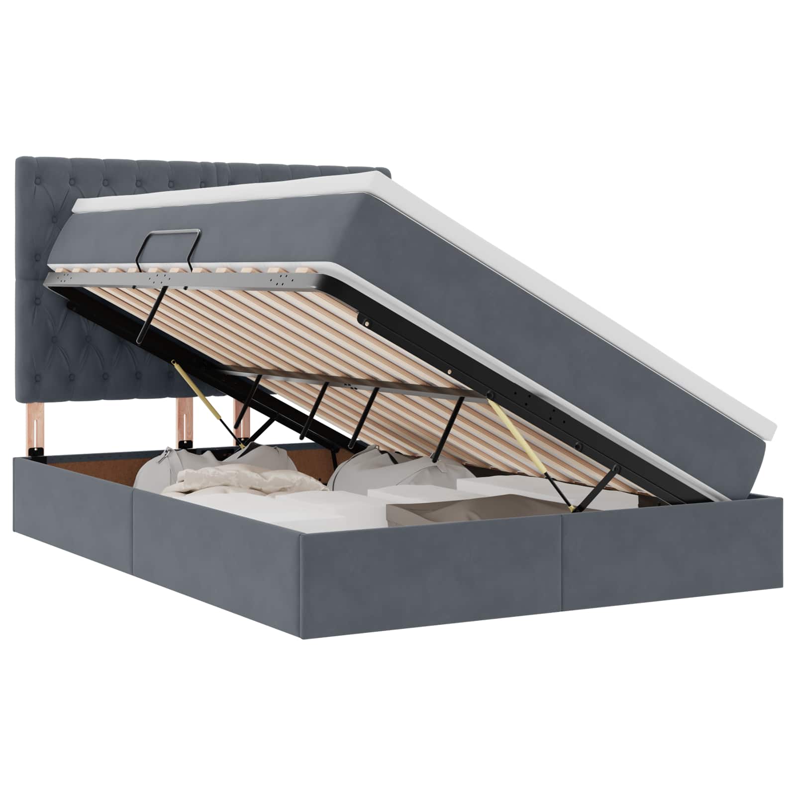 Opbergbed met LED met matras Donkergrijs 140 x 200 cm Fluweel