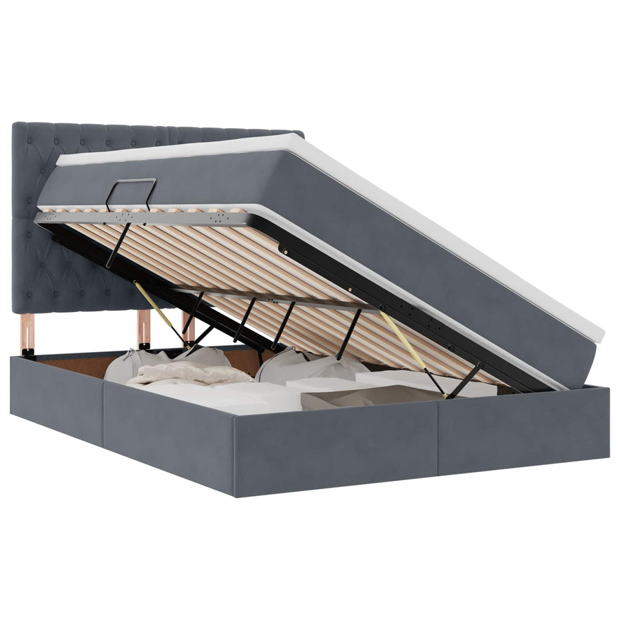 Opbergbed met LED met matras Donkergrijs 140 x 200 cm Fluweel