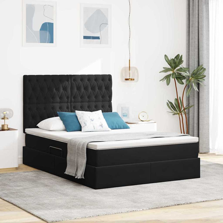 Opbergbed met LED met matras Zwart 140 x 200 cm Fluweel