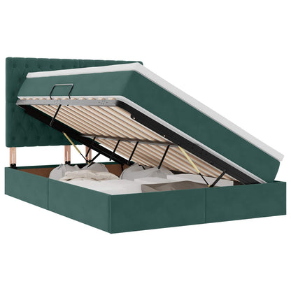 Opbergbed met LED met matras Donkergroen 140 x 200 cm Fluweel