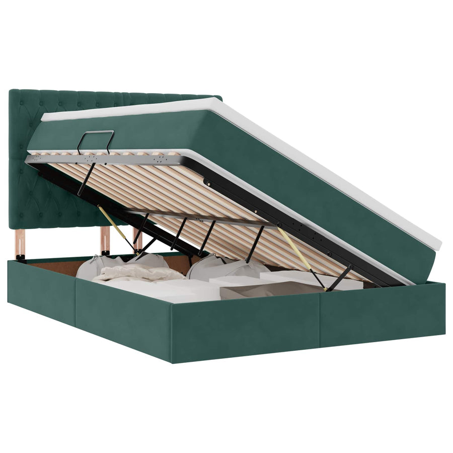 Opbergbed met LED met matras Donkergroen 140 x 200 cm Fluweel