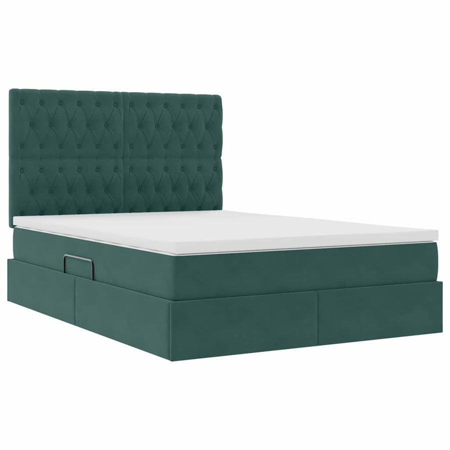 Opbergbed met LED met matras Donkergroen 140 x 200 cm Fluweel