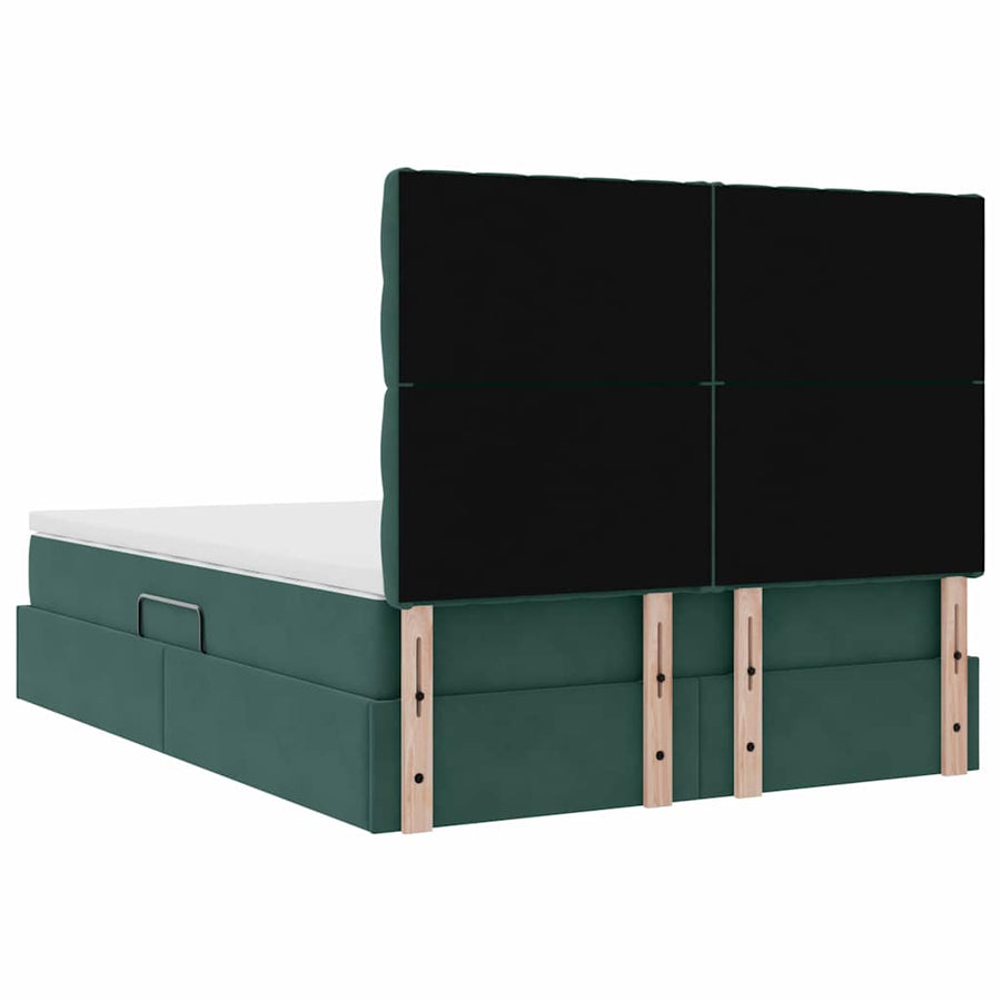 Opbergbed met LED met matras Donkergroen 140 x 200 cm Fluweel