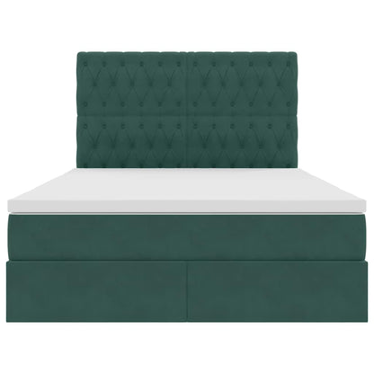 Opbergbed met LED met matras Donkergroen 140 x 200 cm Fluweel