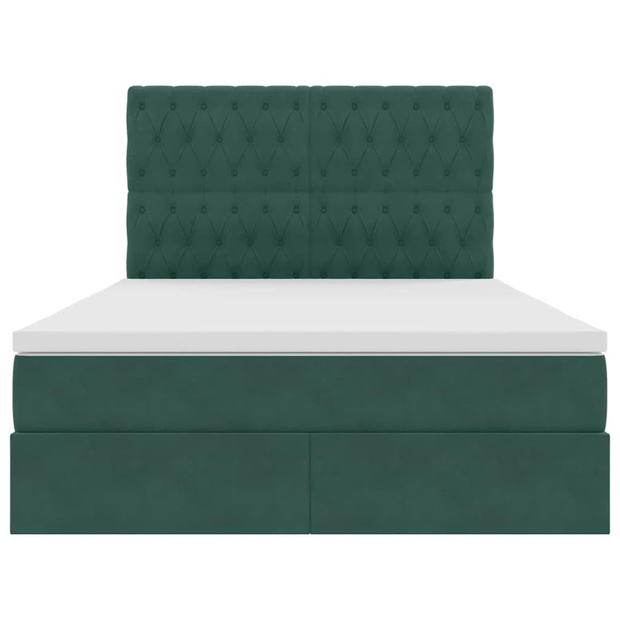 Opbergbed met LED met matras Donkergroen 140 x 200 cm Fluweel