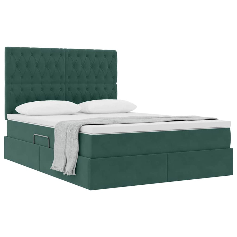 Opbergbed met LED met matras Donkergroen 140 x 200 cm Fluweel