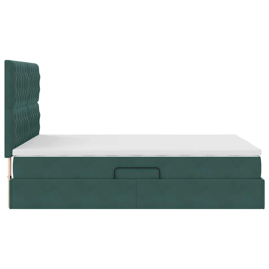 Opbergbed met LED met matras Donkergroen 140 x 200 cm Fluweel