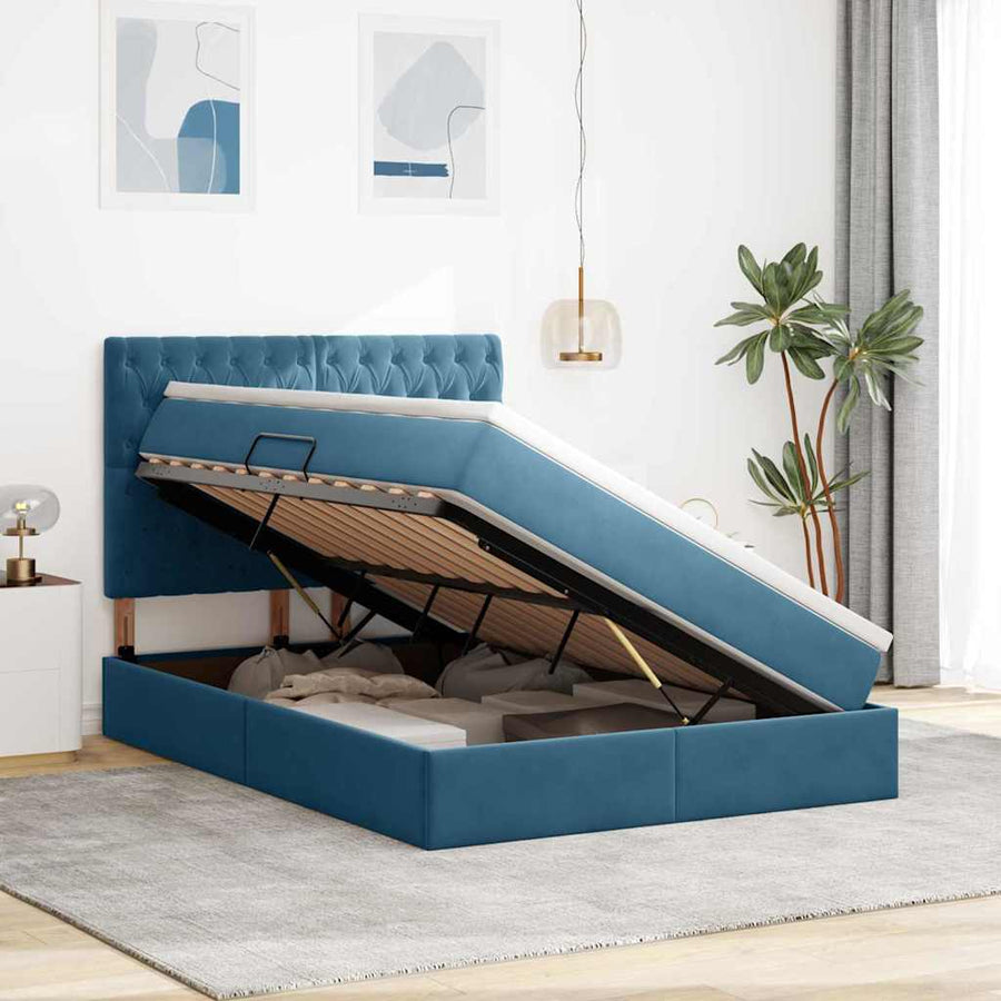 Opbergbed met LED met matras Donkerblauw 140 x 200 cm Fluweel