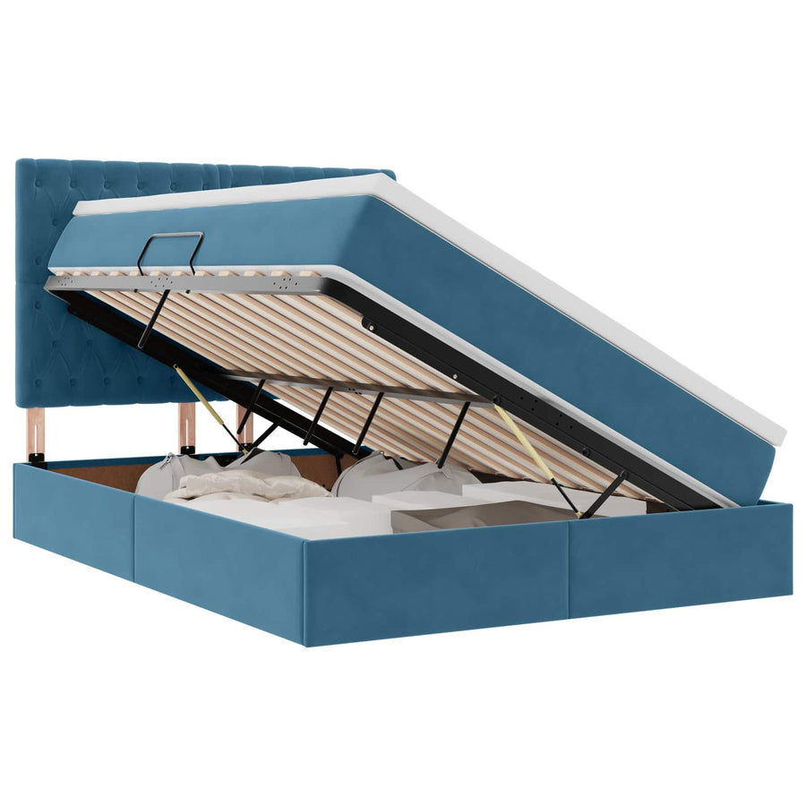 Opbergbed met LED met matras Donkerblauw 140 x 200 cm Fluweel