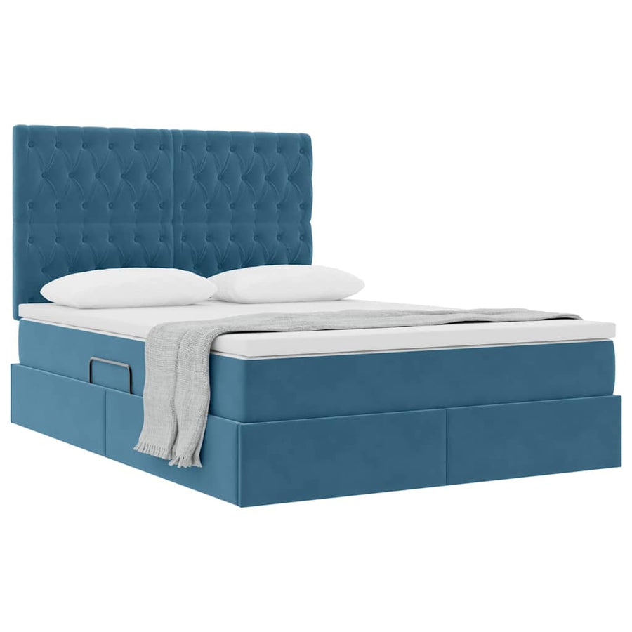 Opbergbed met LED met matras Donkerblauw 140 x 200 cm Fluweel