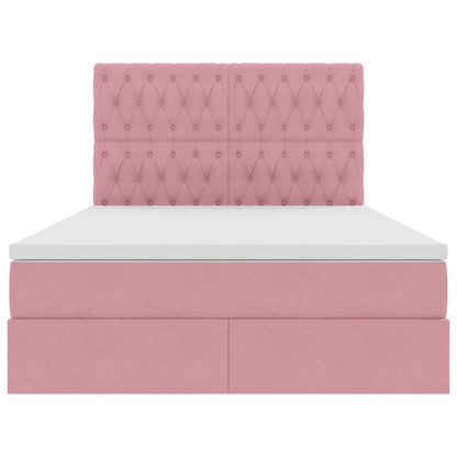 Opbergbed met LED met matras Roze 140 x 200 cm Fluweel