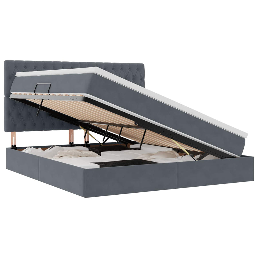 Opbergbed met LED met matras Donkergrijs 160 x 200 cm Fluweel