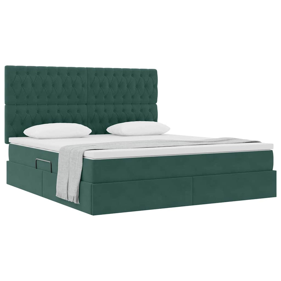 Opbergbed met LED met matras Donkergroen 160 x 200 cm Fluweel