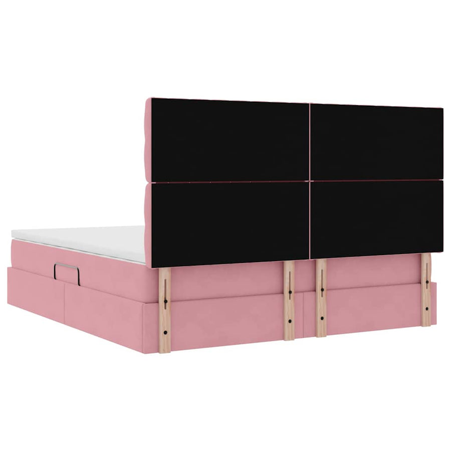 Opbergbed met LED met matras Roze 160 x 200 cm Fluweel