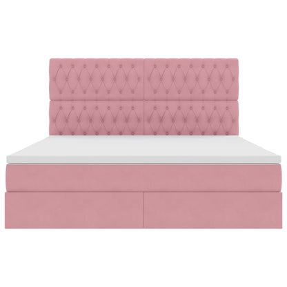 Opbergbed met LED met matras Roze 160 x 200 cm Fluweel