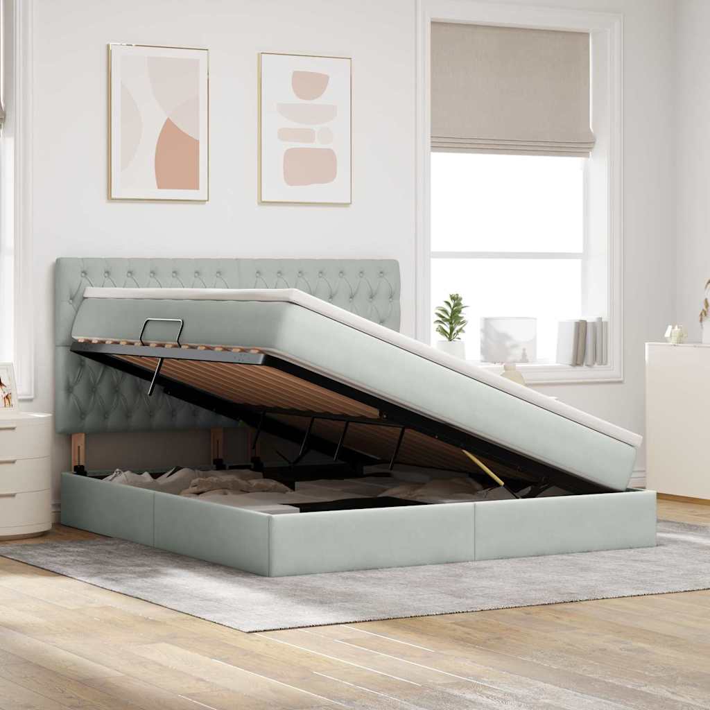 Opbergbed met LED met matras Lichtgrijs 180 x 200 cm Fluweel