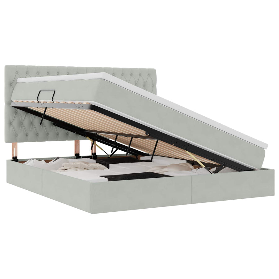 Opbergbed met LED met matras Lichtgrijs 180 x 200 cm Fluweel