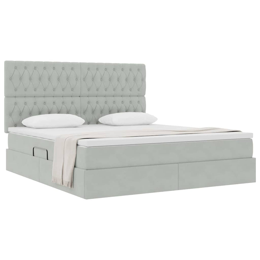 Opbergbed met LED met matras Lichtgrijs 180 x 200 cm Fluweel