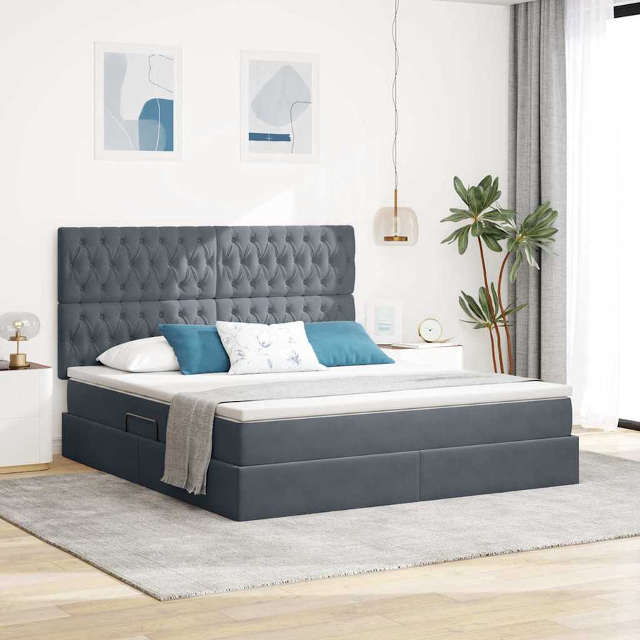 Opbergbed met LED met matras Donkergrijs 180 x 200 cm Fluweel