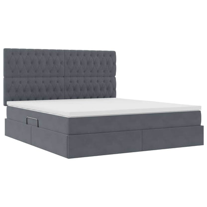Opbergbed met LED met matras Donkergrijs 180 x 200 cm Fluweel