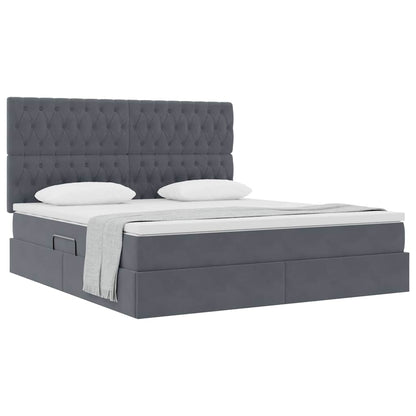 Opbergbed met LED met matras Donkergrijs 180 x 200 cm Fluweel