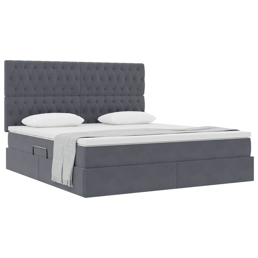 Opbergbed met LED met matras Donkergrijs 180 x 200 cm Fluweel