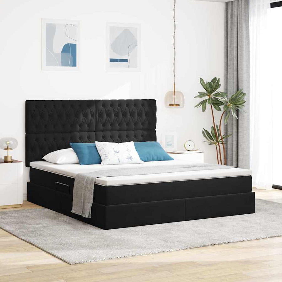 Opbergbed met LED met matras Zwart 180 x 200 cm Fluweel