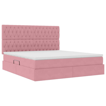 Opbergbed met LED met matras Roze 180 x 200 cm Fluweel