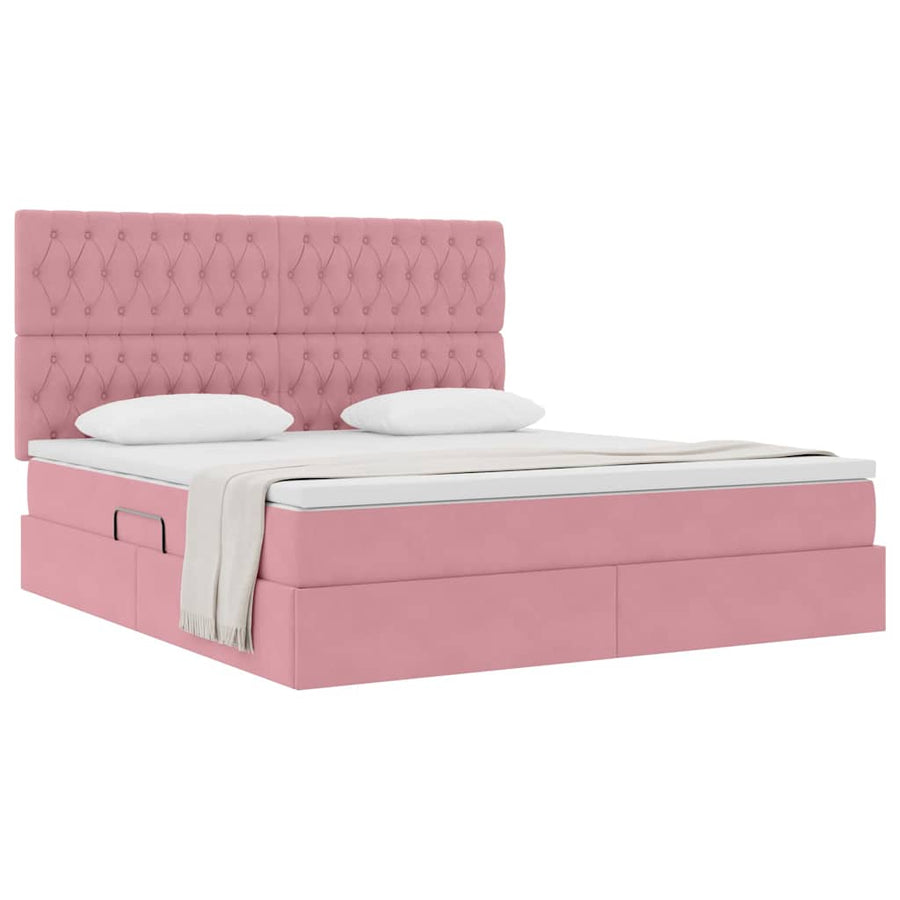 Opbergbed met LED met matras Roze 180 x 200 cm Fluweel