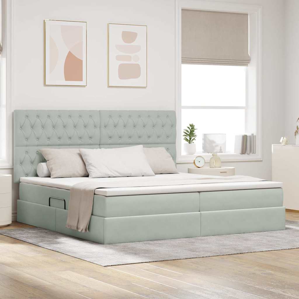 Opbergbed met LED met matras Lichtgrijs 200 x 200 cm Fluweel