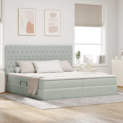 Opbergbed met LED met matras Lichtgrijs 200 x 200 cm Fluweel