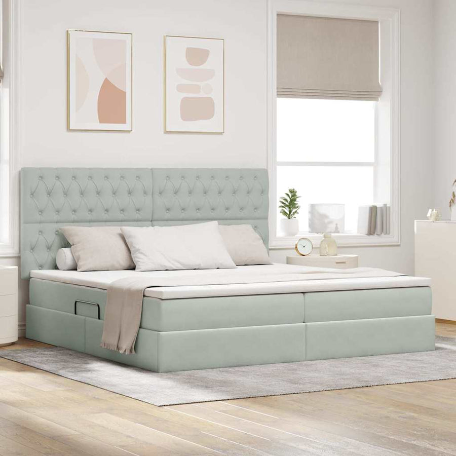 Opbergbed met LED met matras Lichtgrijs 200 x 200 cm Fluweel