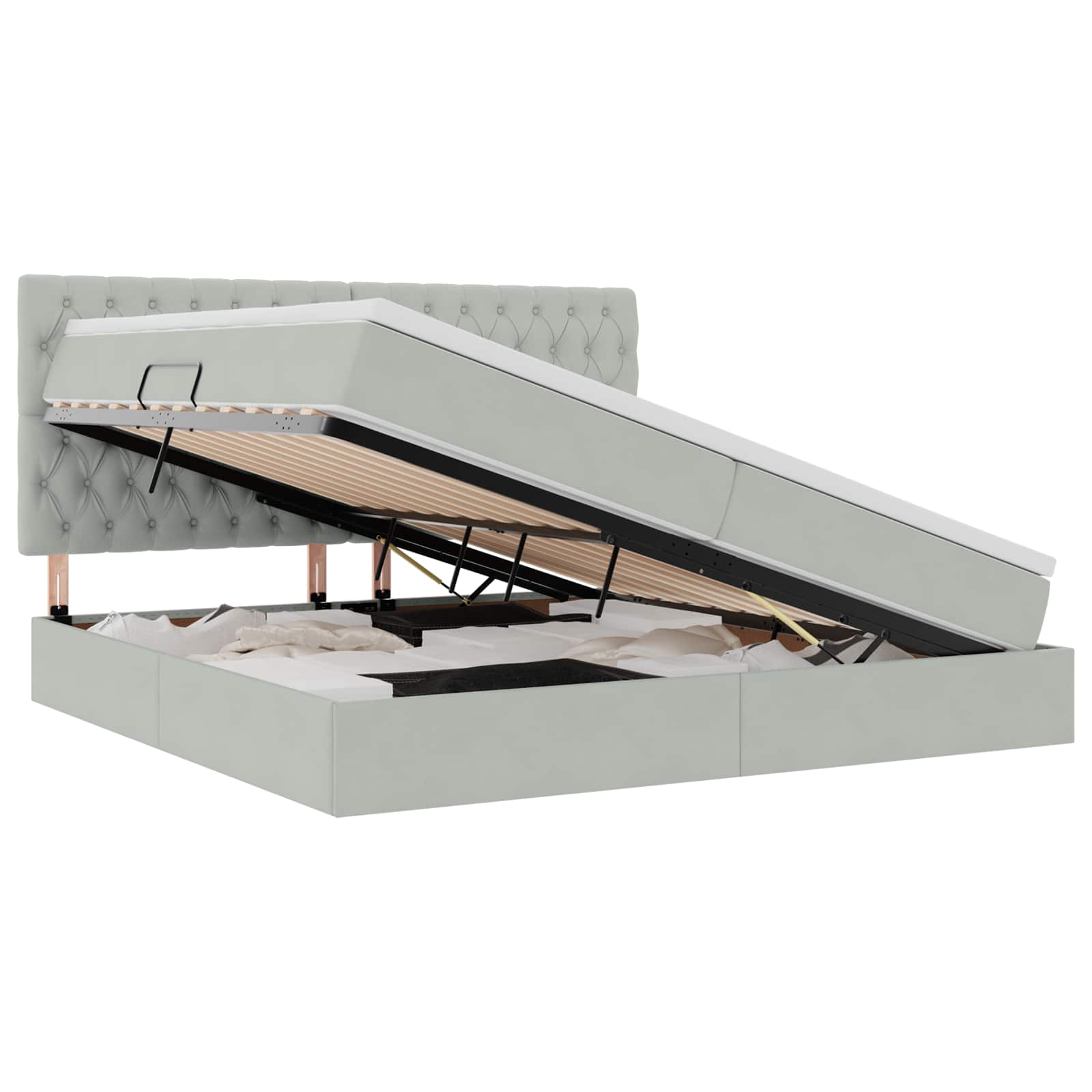 Opbergbed met LED met matras Lichtgrijs 200 x 200 cm Fluweel