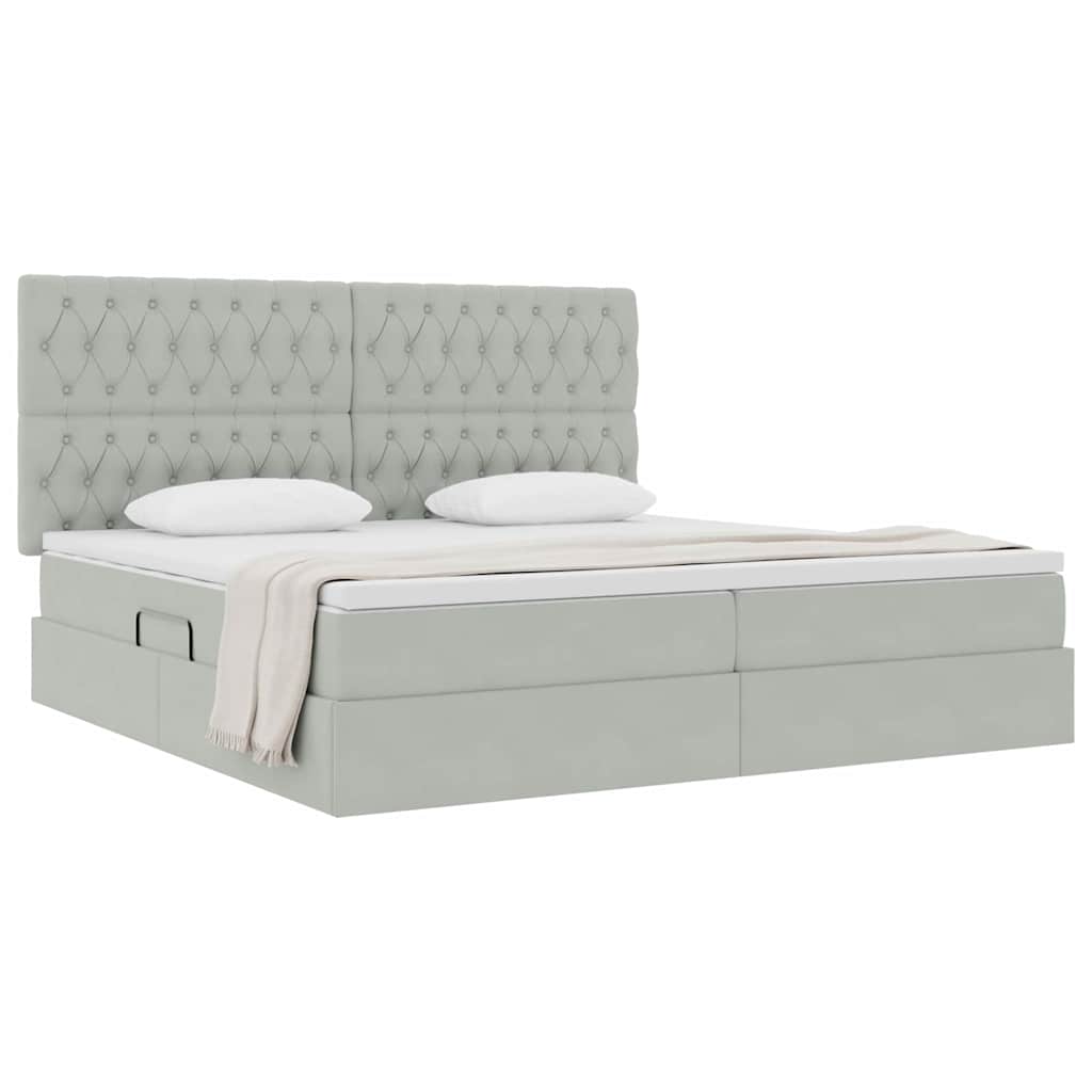 Opbergbed met LED met matras Lichtgrijs 200 x 200 cm Fluweel