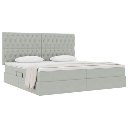 Opbergbed met LED met matras Lichtgrijs 200 x 200 cm Fluweel