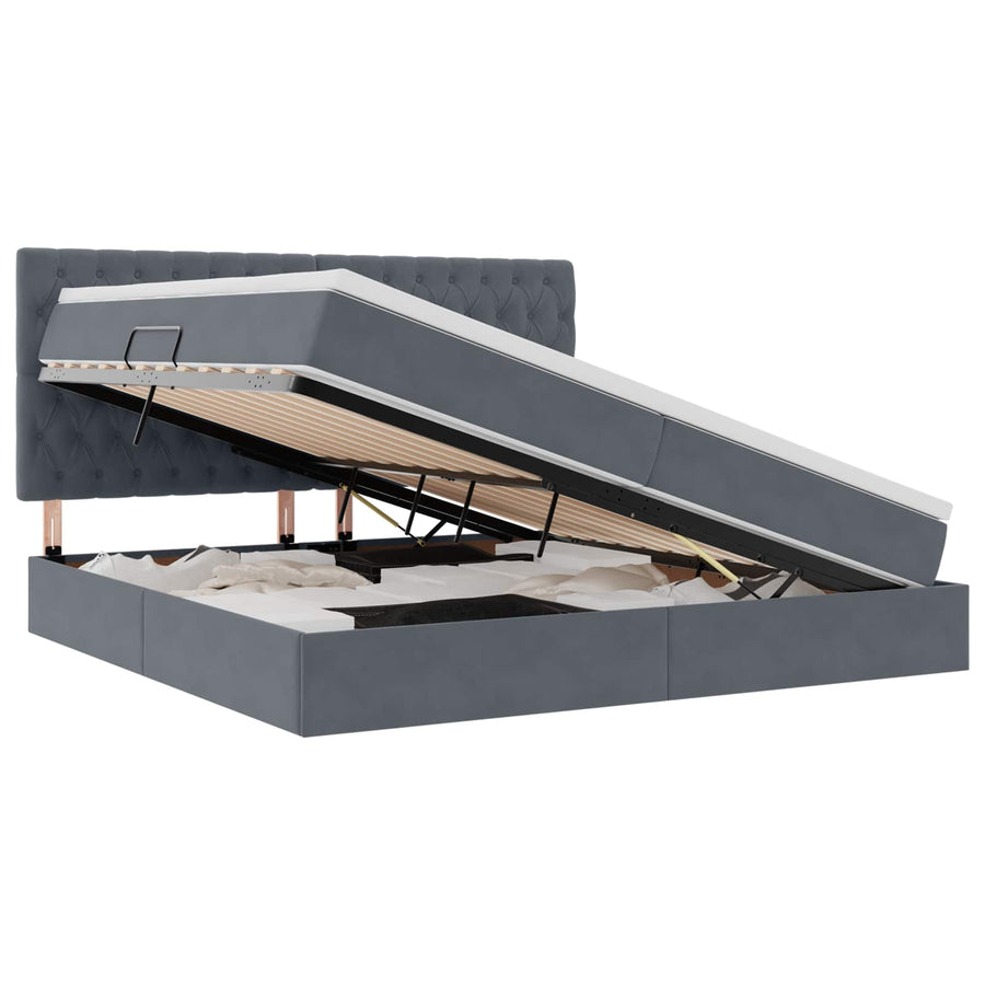Opbergbed met LED met matras Donkergrijs 200 x 200 cm Fluweel