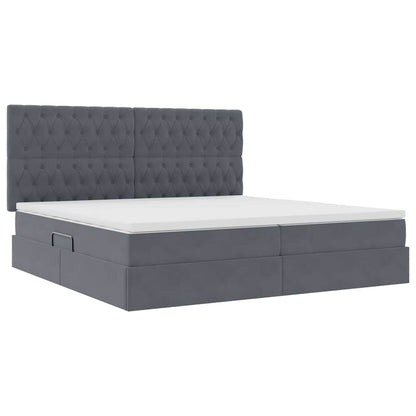 Opbergbed met LED met matras Donkergrijs 200 x 200 cm Fluweel