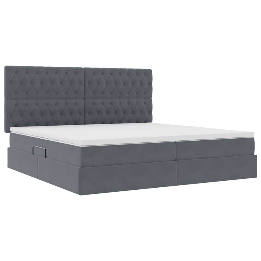 Opbergbed met LED met matras Donkergrijs 200 x 200 cm Fluweel