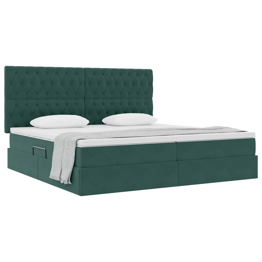 Opslag bed met matras Donkergroen 200 x 200 cm Fluweel