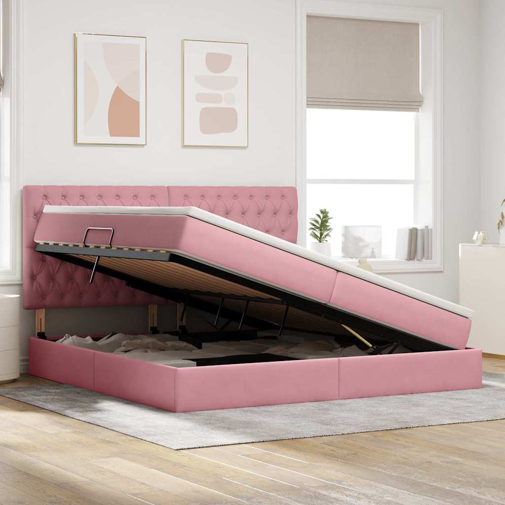 Opbergbed met LED met matras Roze 200 x 200 cm Fluweel