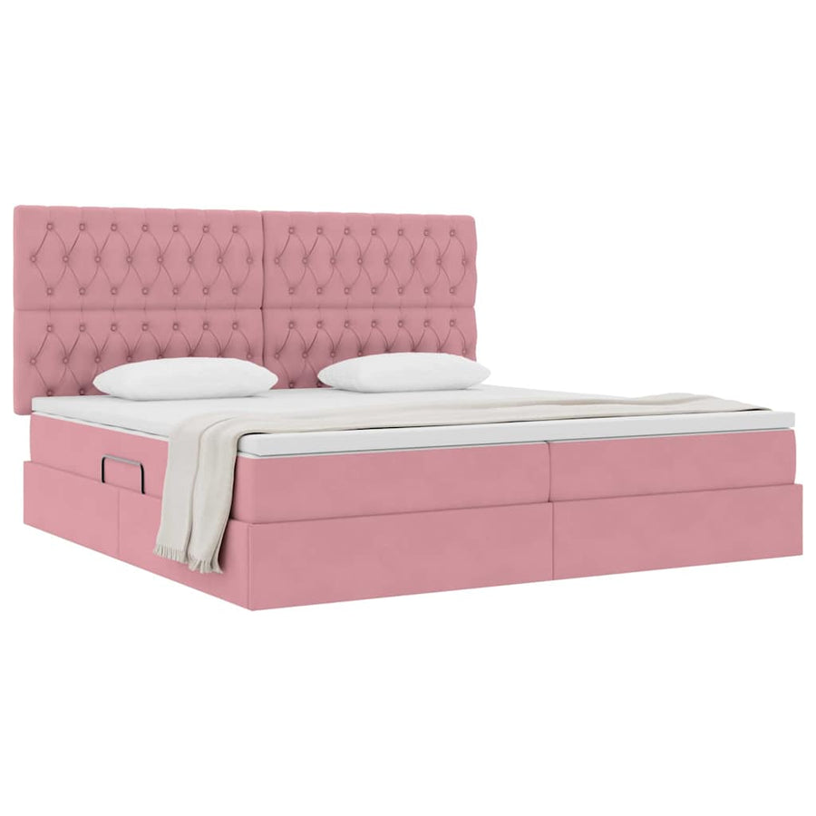 Opbergbed met LED met matras Roze 200 x 200 cm Fluweel