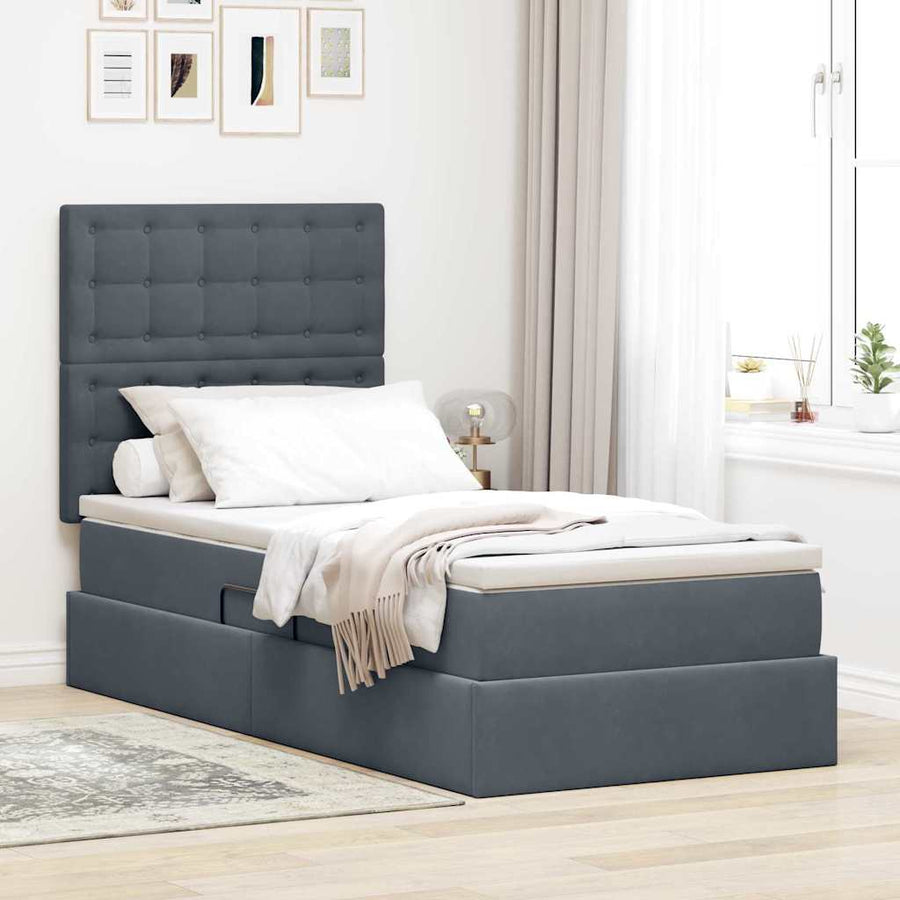 Opslag bed met matras Donkergrijs 90 x 190 cm Fluweel