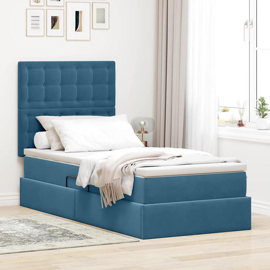 Opslag bed met matras Donkerblauw 90 x 190 cm Fluweel