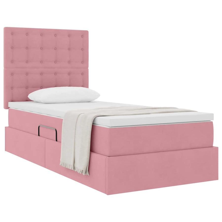 Opslag bed met matras met matras Roze 90 x 190 cm Fluweel