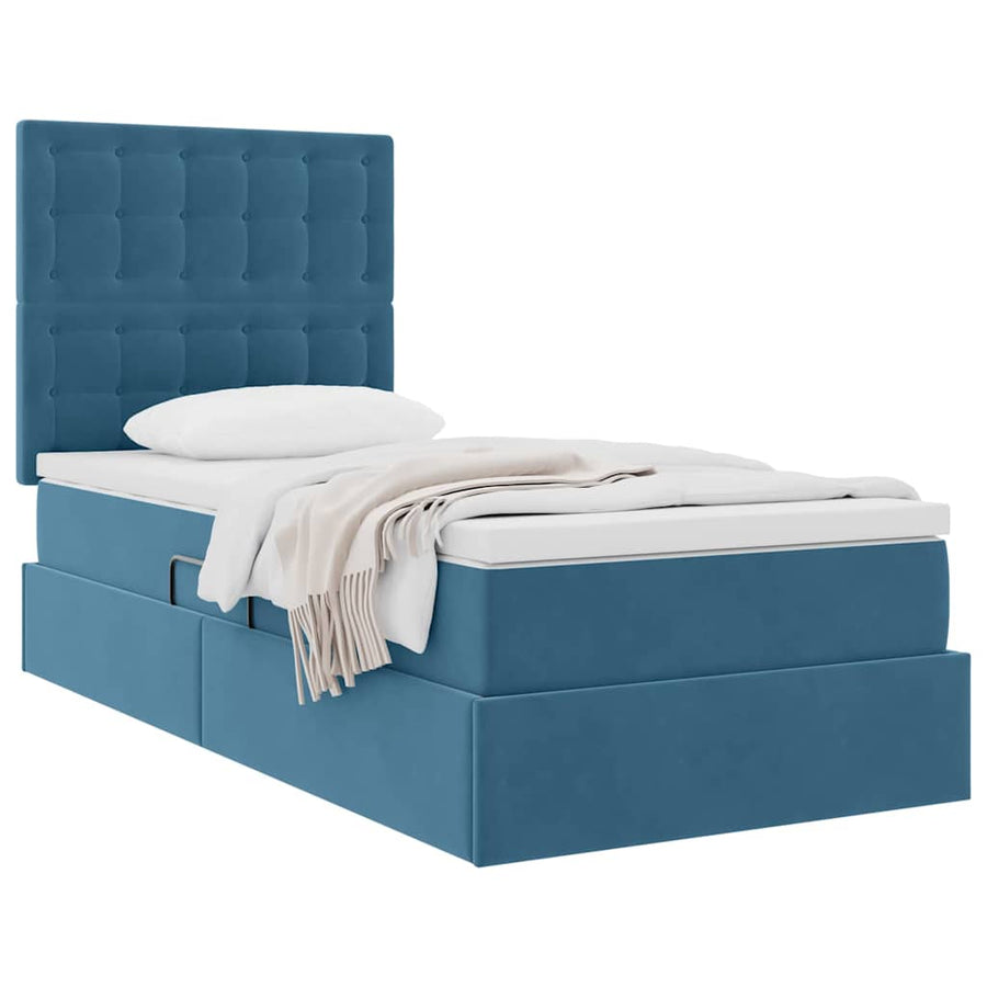 Opslag bed met matras Donkerblauw 90 x 200 cm Fluweel