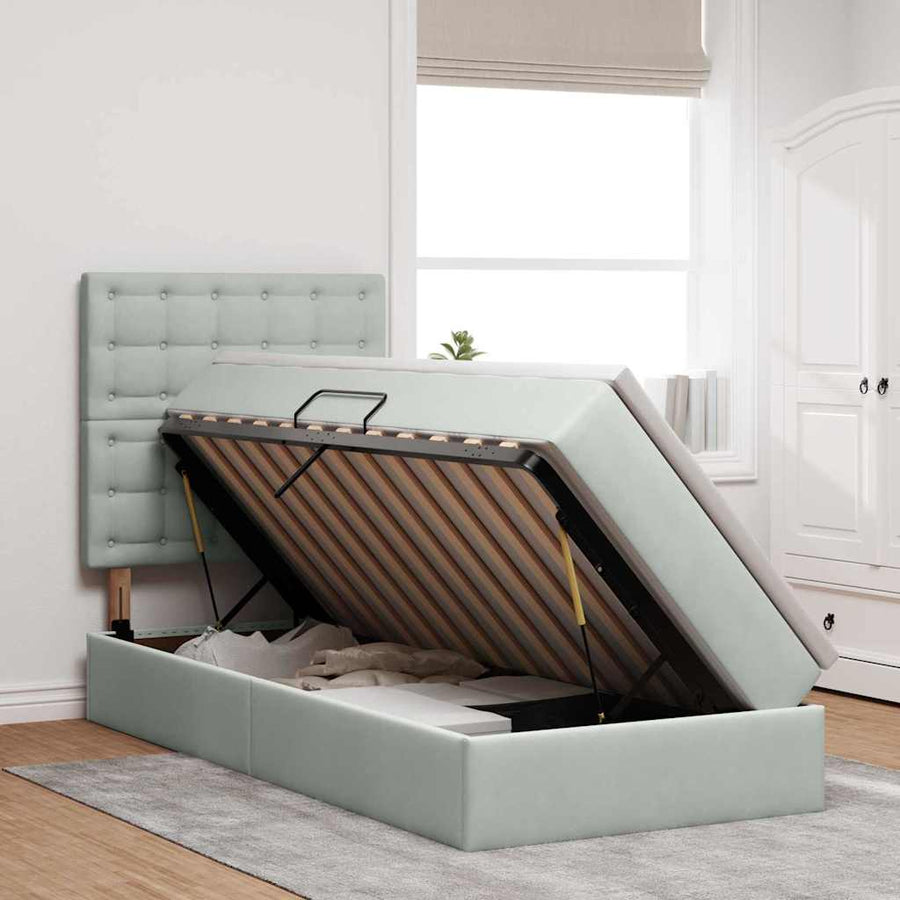 Opslag bed met matras Lichtgrijs 100 x 200 cm Fluweel