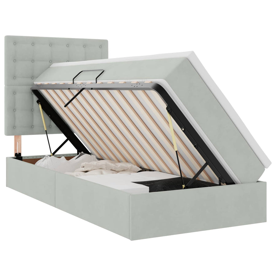 Opslag bed met matras Lichtgrijs 100 x 200 cm Fluweel