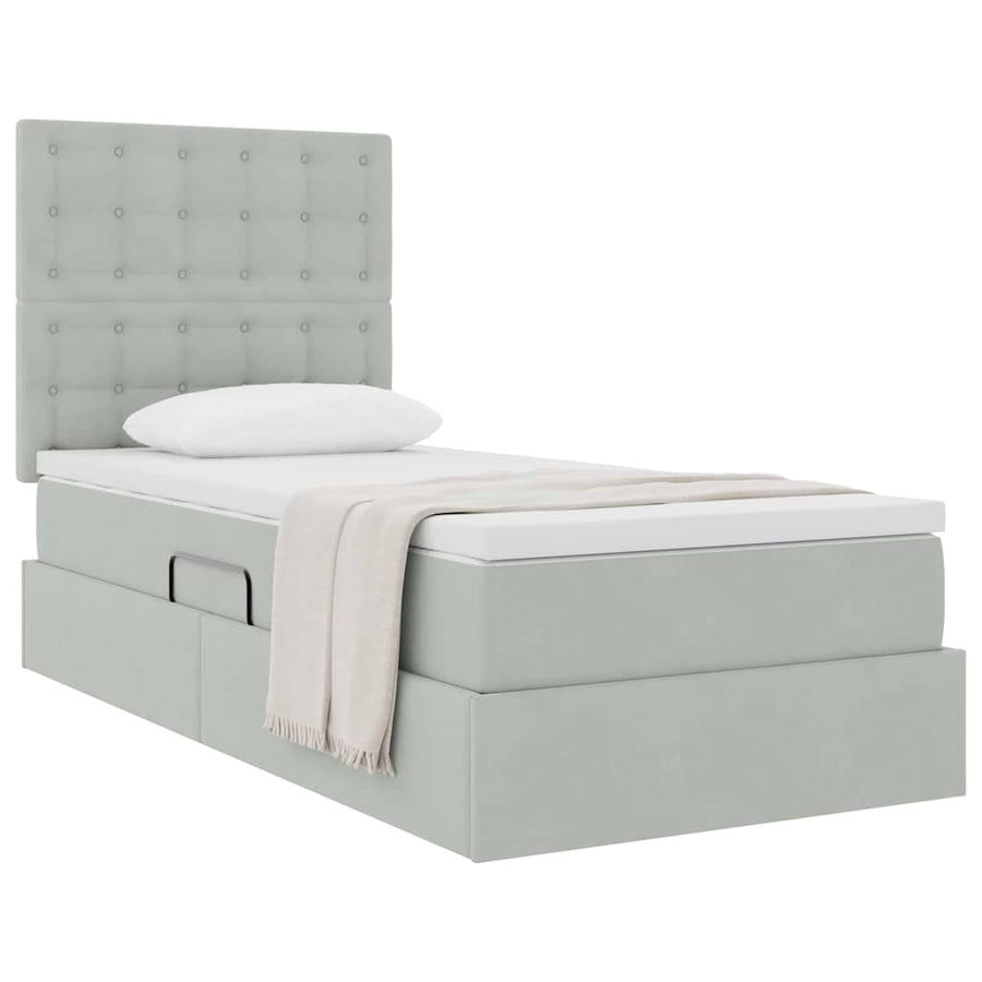 Opslag bed met matras Lichtgrijs 100 x 200 cm Fluweel