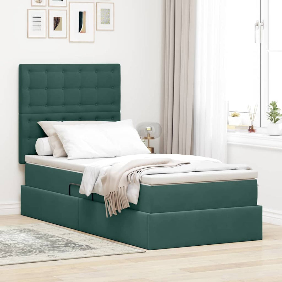 Opslag bed met matras Donkergroen 100 x 200 cm Fluweel